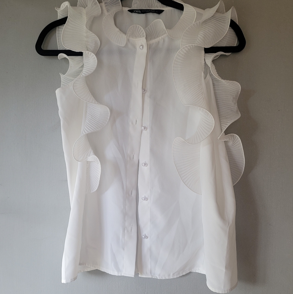 Zara white ruffle blouse women's xs